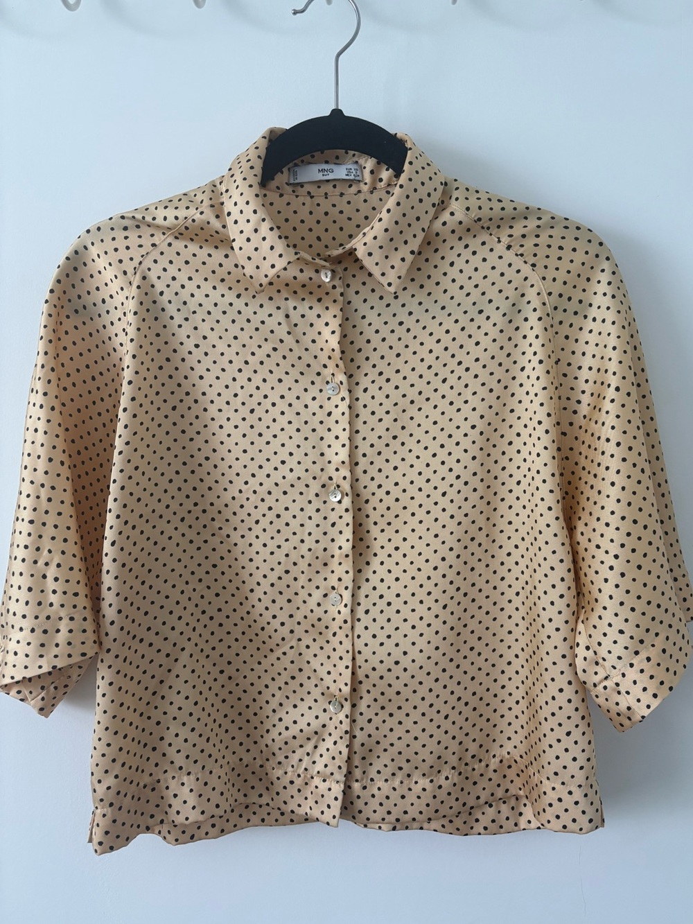 Mango Light Yellow Short-Sleeve Polka Dot Button-Down Shirt